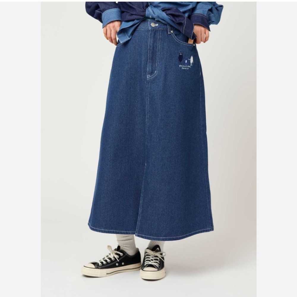 Graniph Japan Size Medium Japanese Beautiful Shadow Family Maxi Denim Skirt